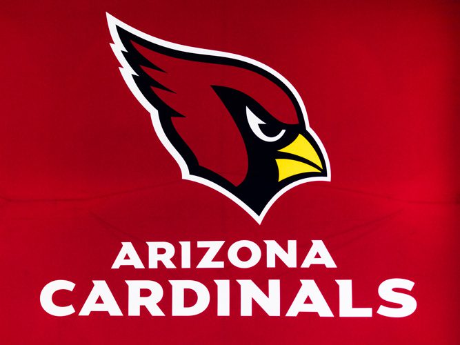 Arizona Cardinals team logo showing a stylized red cardinal head on a red background with the team name below.