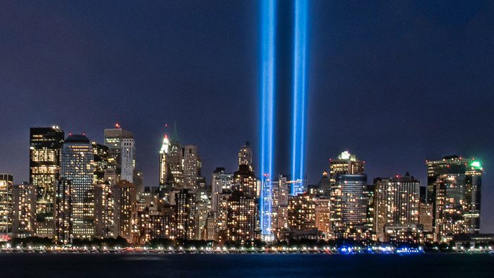 Tribute in Light, NYC skyline, by Bob Jogandorf