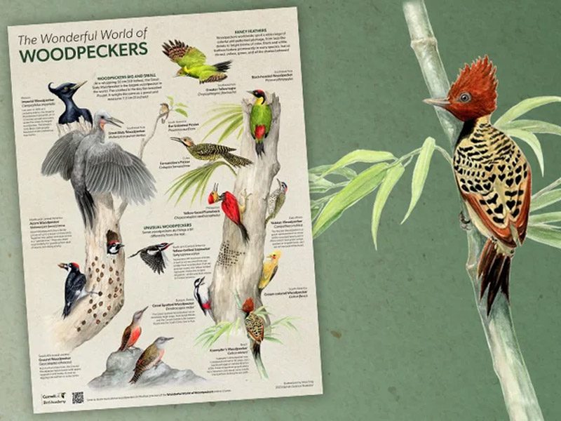 view of poster with illustrations of woodpeckers